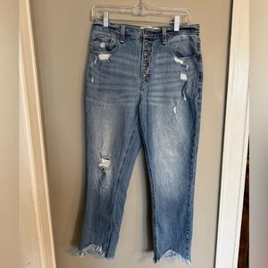 Women’s Abercrombie & Fitch Cropped Mom Distressed Jean with Button Fly
